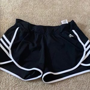 black and white adidas running shorts